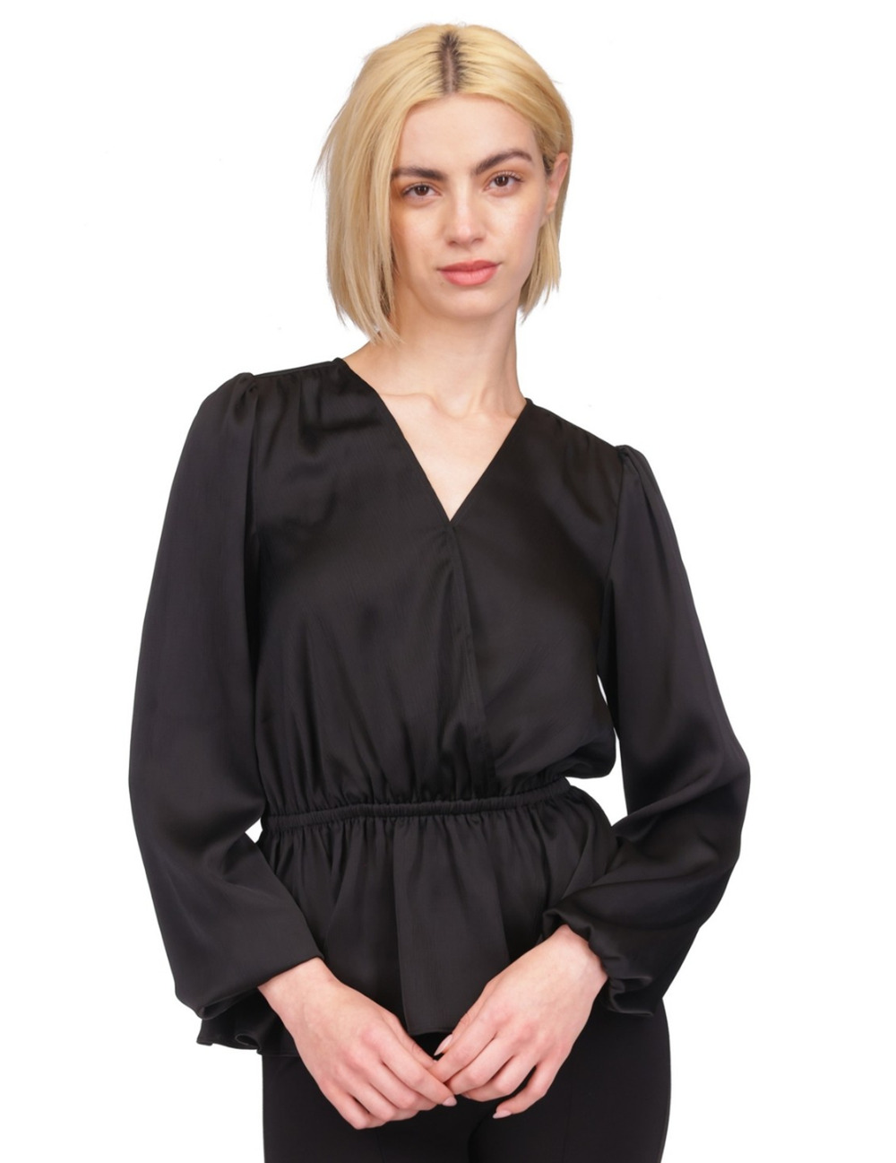Michael Michael Kors Women Long Sleeve Peplum Blouse Black Size XL